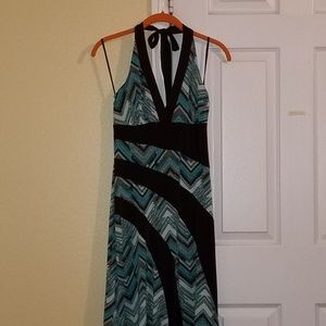 Aqua/Brown printed halter dress